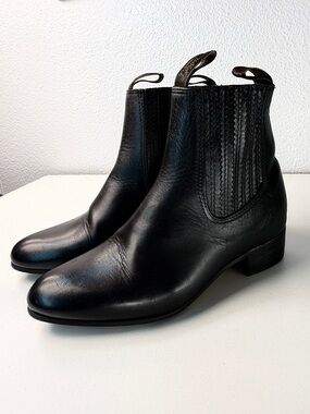 Leather Chelsea Riding Ankle Boots Womens 8 GR Botihes Layin Black Leather